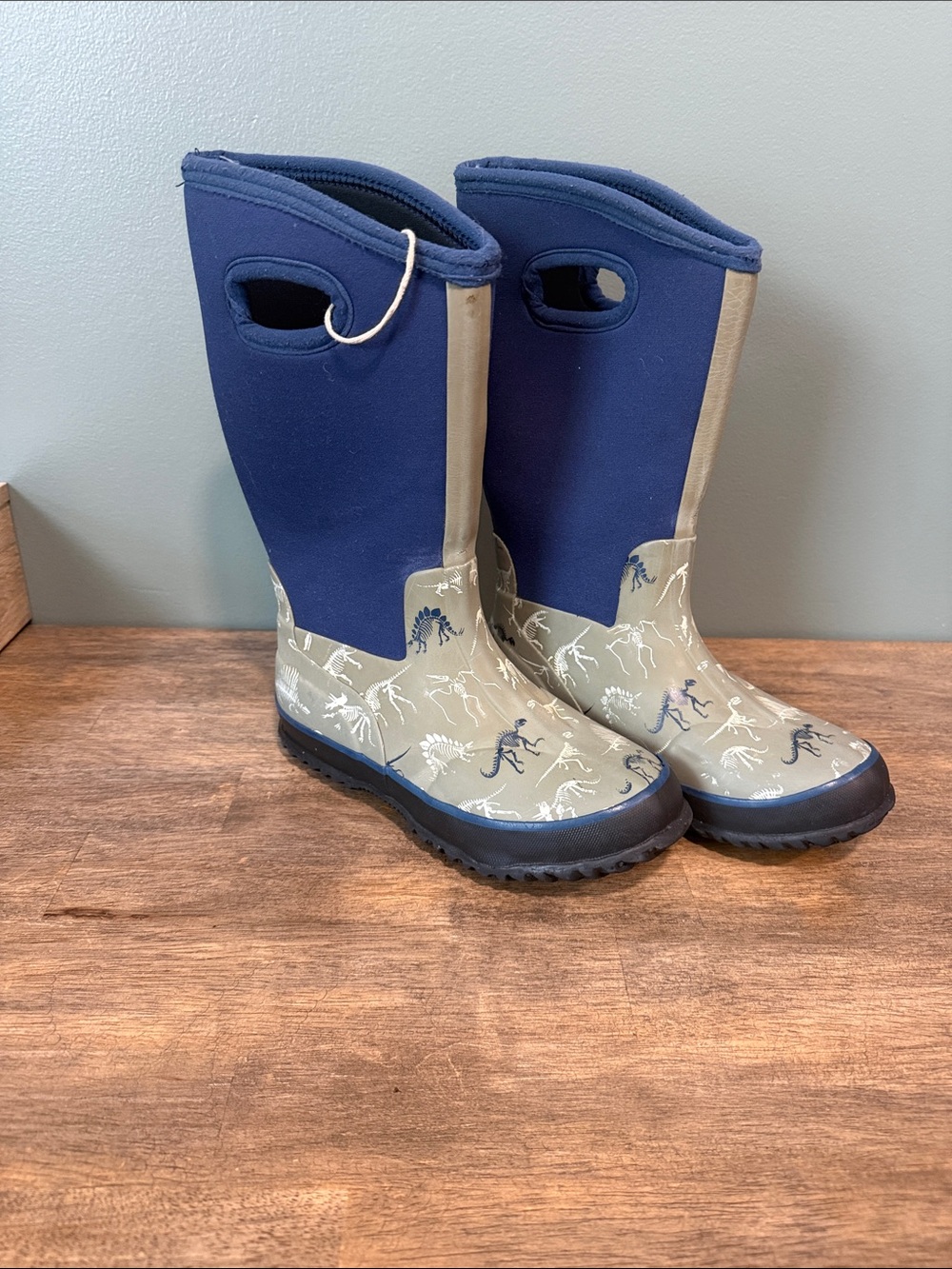 Hatley Navy and Tan Dinosaur Neoprene Rain Boots